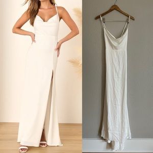 SOLD White Satin Cowl Neck Backless Maxi Dress
